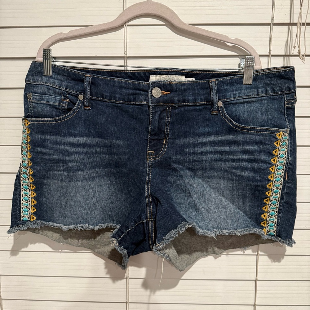 Torrid‎ Blue and Yellow Embroidered Jean Shorts